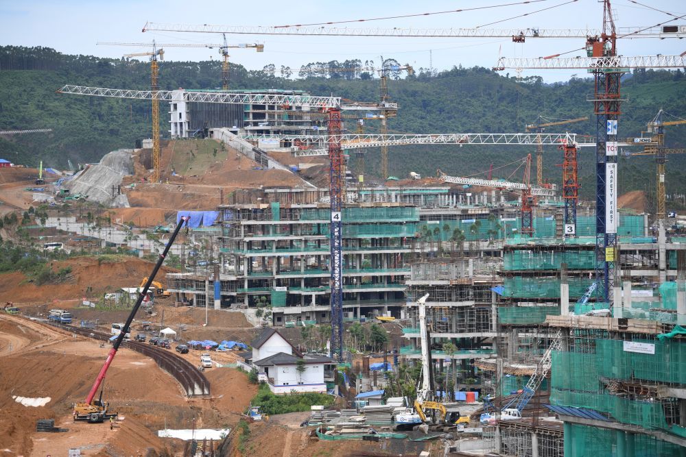 The ongoing infrastructure development in Indonesia's new capital city located in Penajam Paser Utara, East Kalimantan, Indonesia.